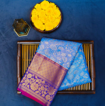 Blue kanjivaram zari woven silk saree