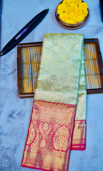 Pure handloom 1g gold zari woven kanjivaram silk saree