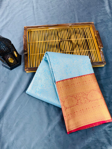 Sky blue kanjivaram zari woven silk saree