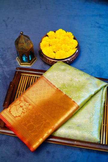 Yellow kanjivaram zari woven silk saree