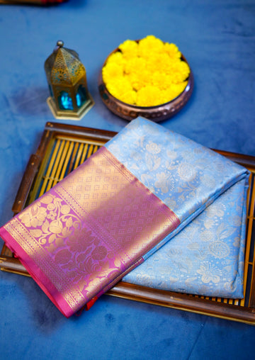 Ash grey kanjivaram zari woven silk saree