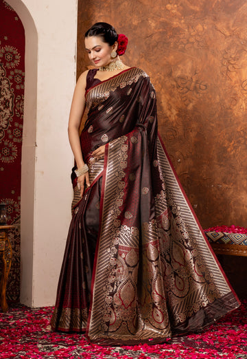 Maroonish Red Banarasi Silk Saree