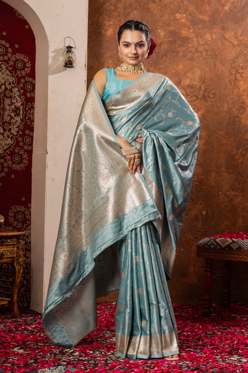 Sky Blue Banarasi Silk Saree