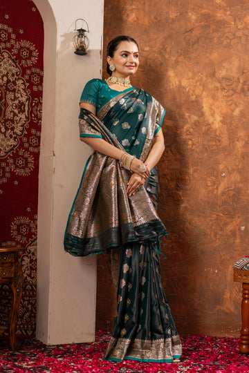 TEAL GREEN MEENAKARI BANARASI SILK SAREE