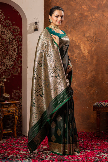 BOTTLE GREEN BANARASI SILK SAREE