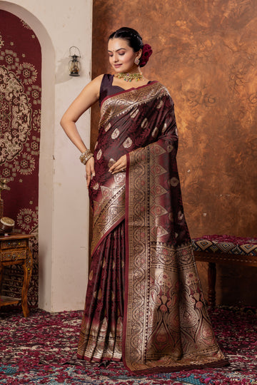 ROYAL MAROON SELF DESIGN BANARASI SILK SAREE