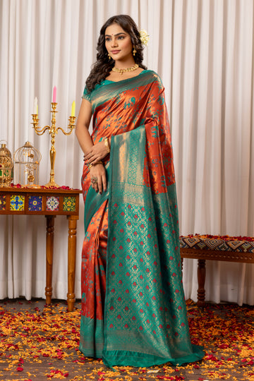 ORANGISH RED KANJIVARAM SILK SAREE