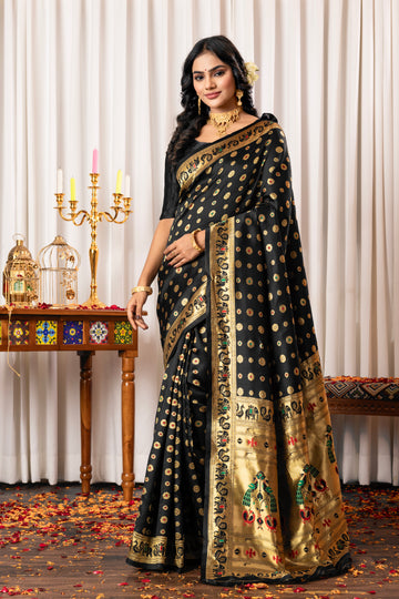 ROYAL BLACK MEENAKARI PAITHANI SILK SAREE