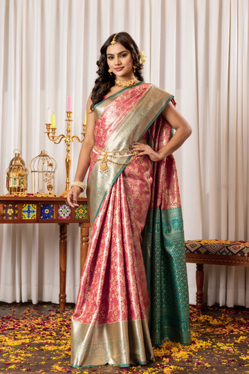 KANKAMRA PINK KANJIVARAM ZARI WOVEN SILK SAREE