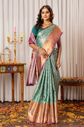 SKYBLUE KANJIVARAM ZARI WOVEN SILK SAREE