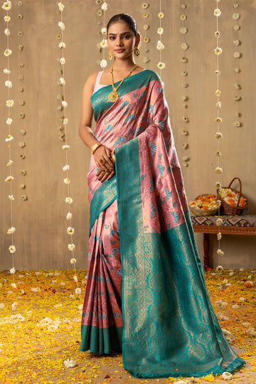 BABY PINK MEENAKARI KANJIVARAM SILK SAREE