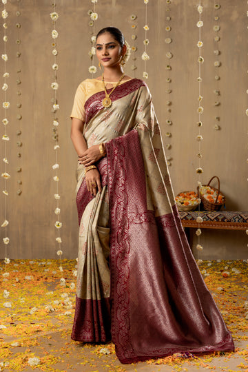 OFF WHITE KANJIVARAM SILK SAREE