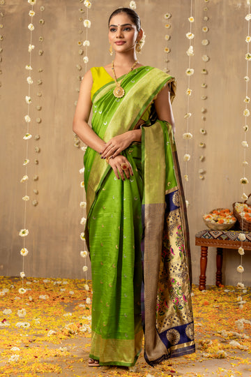 PARROT GREEN PAITHANI SILK SAREE
