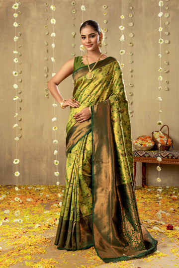 LIGHT GREEN MEENAKARI SILK SAREE
