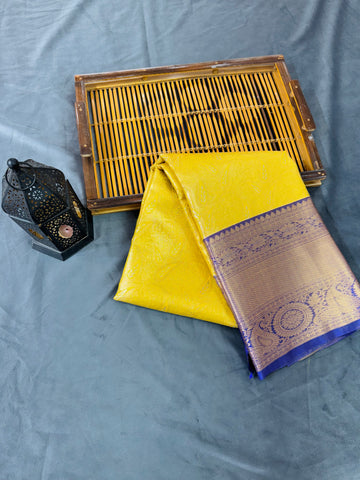 Yellow kanjivaram zari woven silk saree