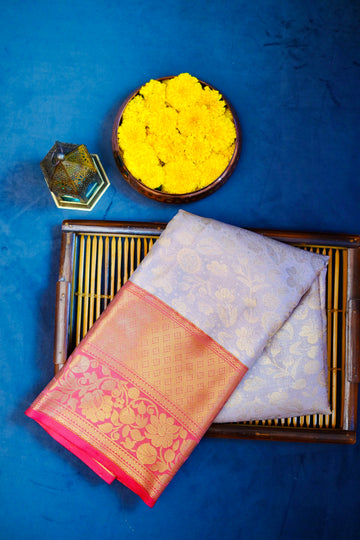 Cream kanjivaram zari woven silk saree