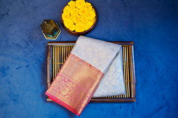 Off white kanjivaram zari woven silk saree
