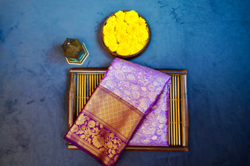 Lite purple kanjivaram zari woven silk saree
