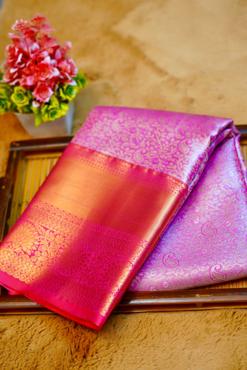 Pink kanjivaram zari woven silk saree