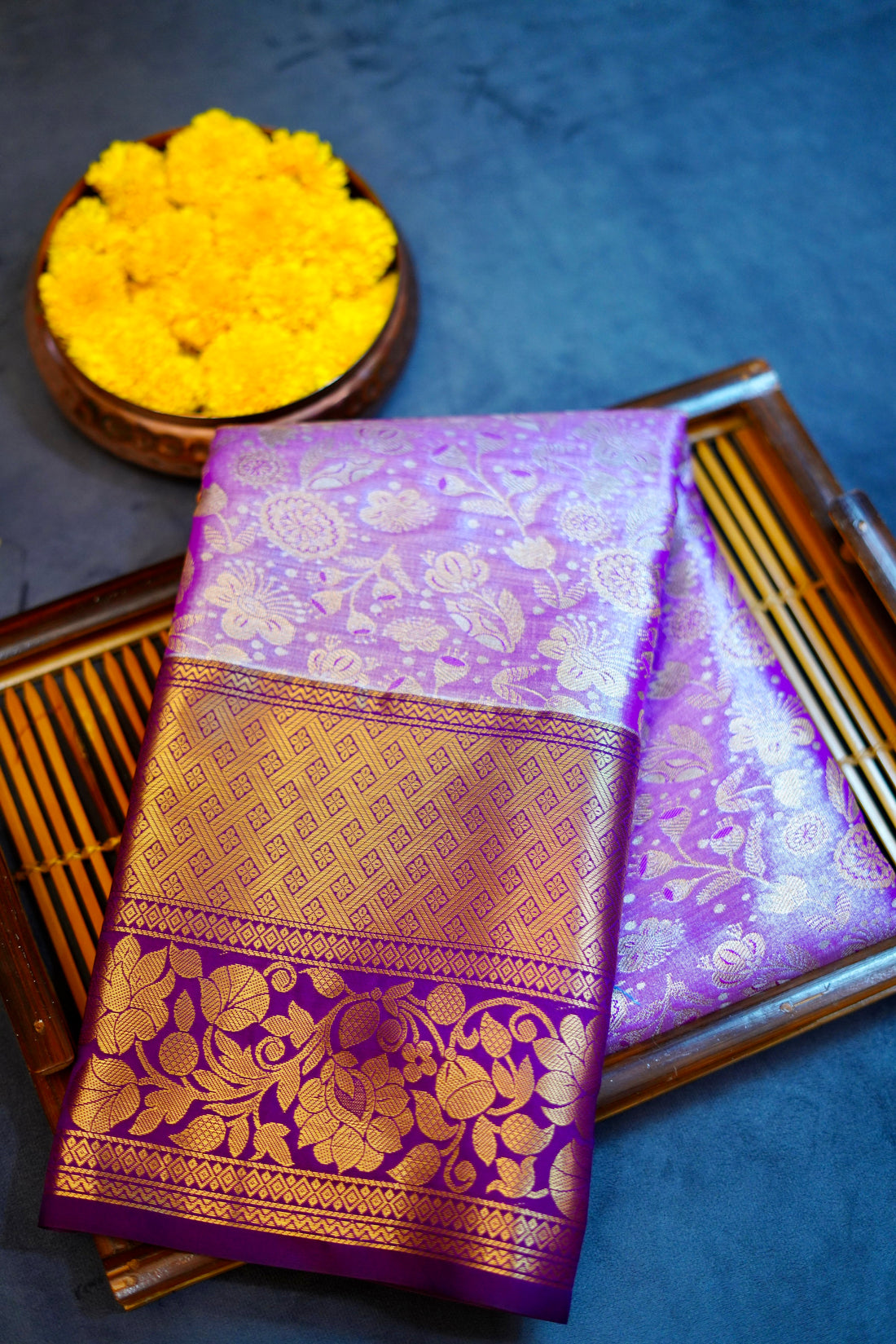 Lite purple kanjivaram zari woven silk saree