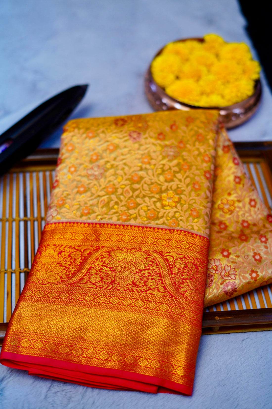 Pure handloom 1g gold zari woven silk saree