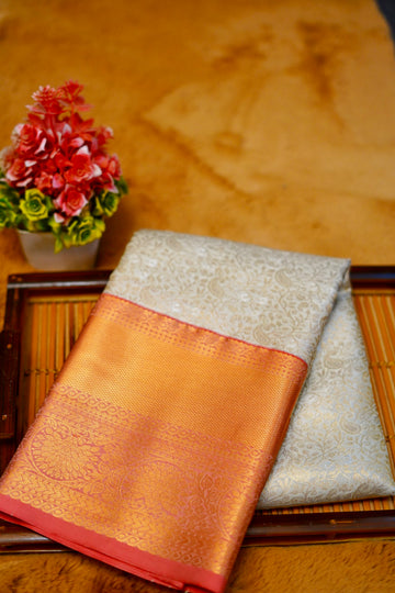 Off white kanjivaram zari woven silk saree