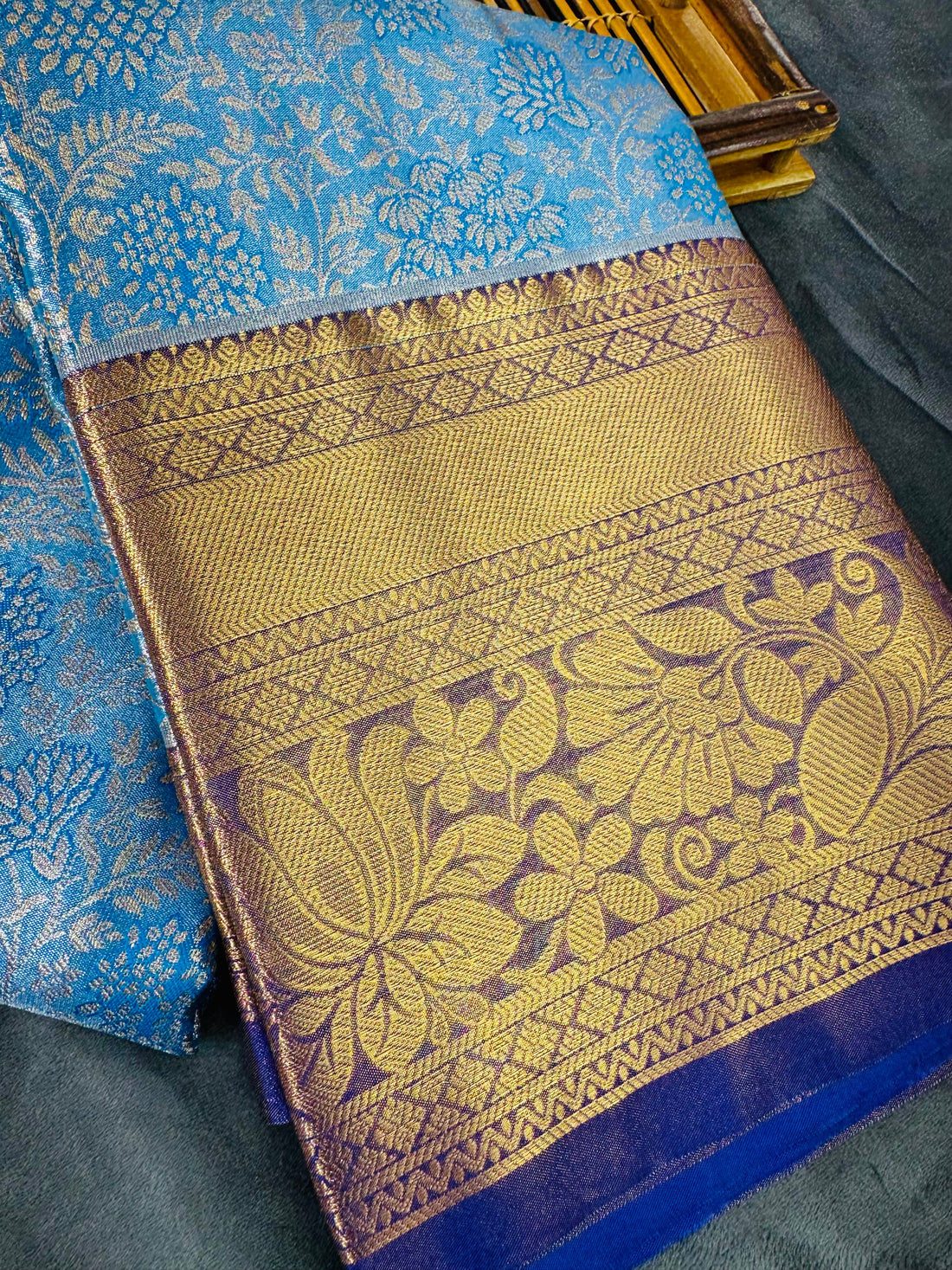 Blue kanjivaram zariwoven silk saree
