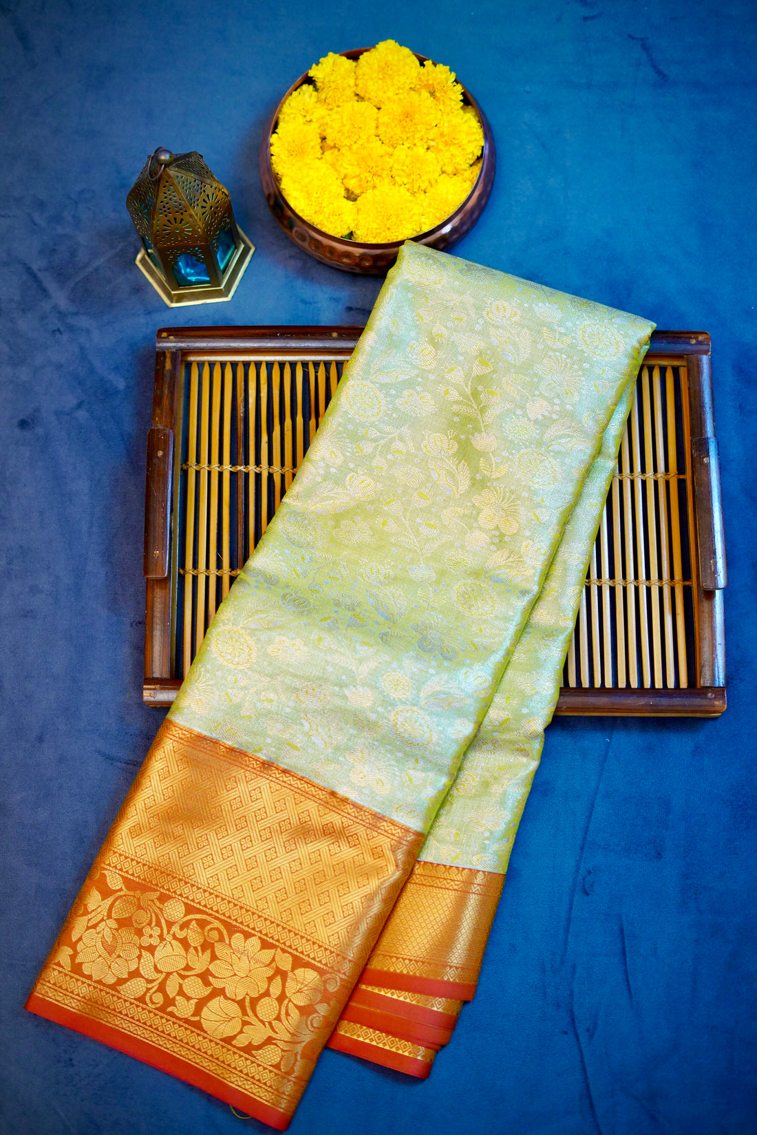 Yellow kanjivaram zari woven silk saree