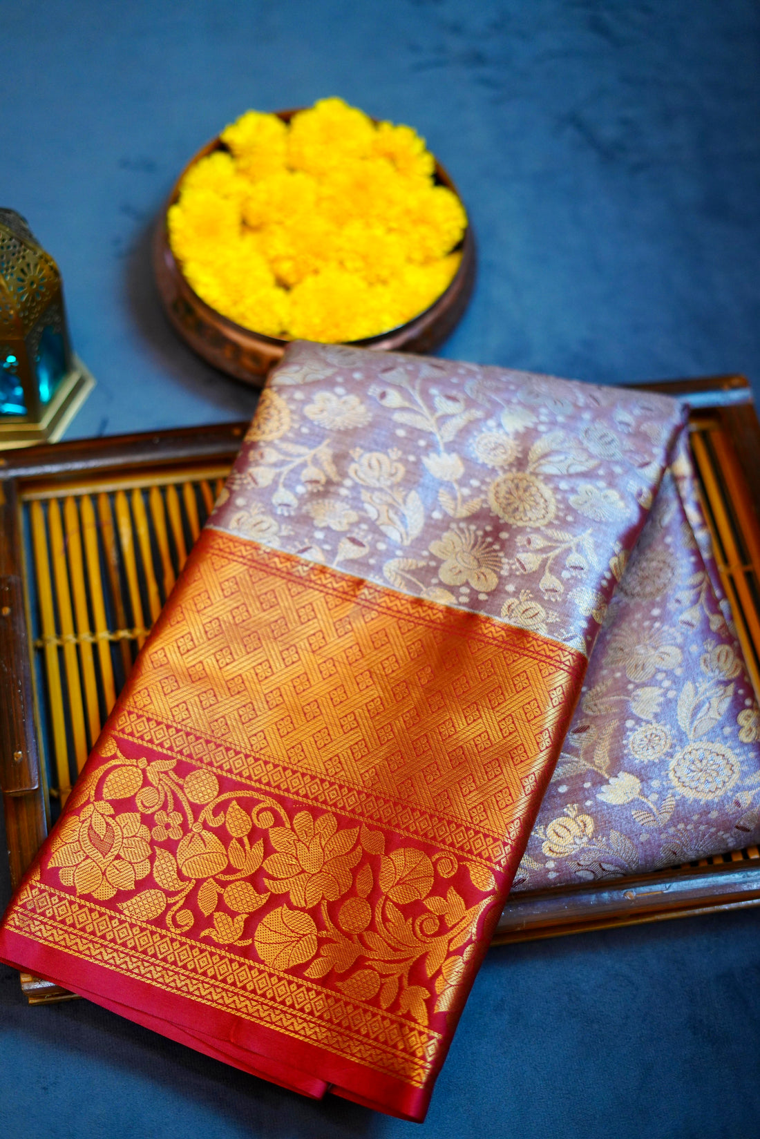 Chocolate brown kanjivaram zari woven silk saree