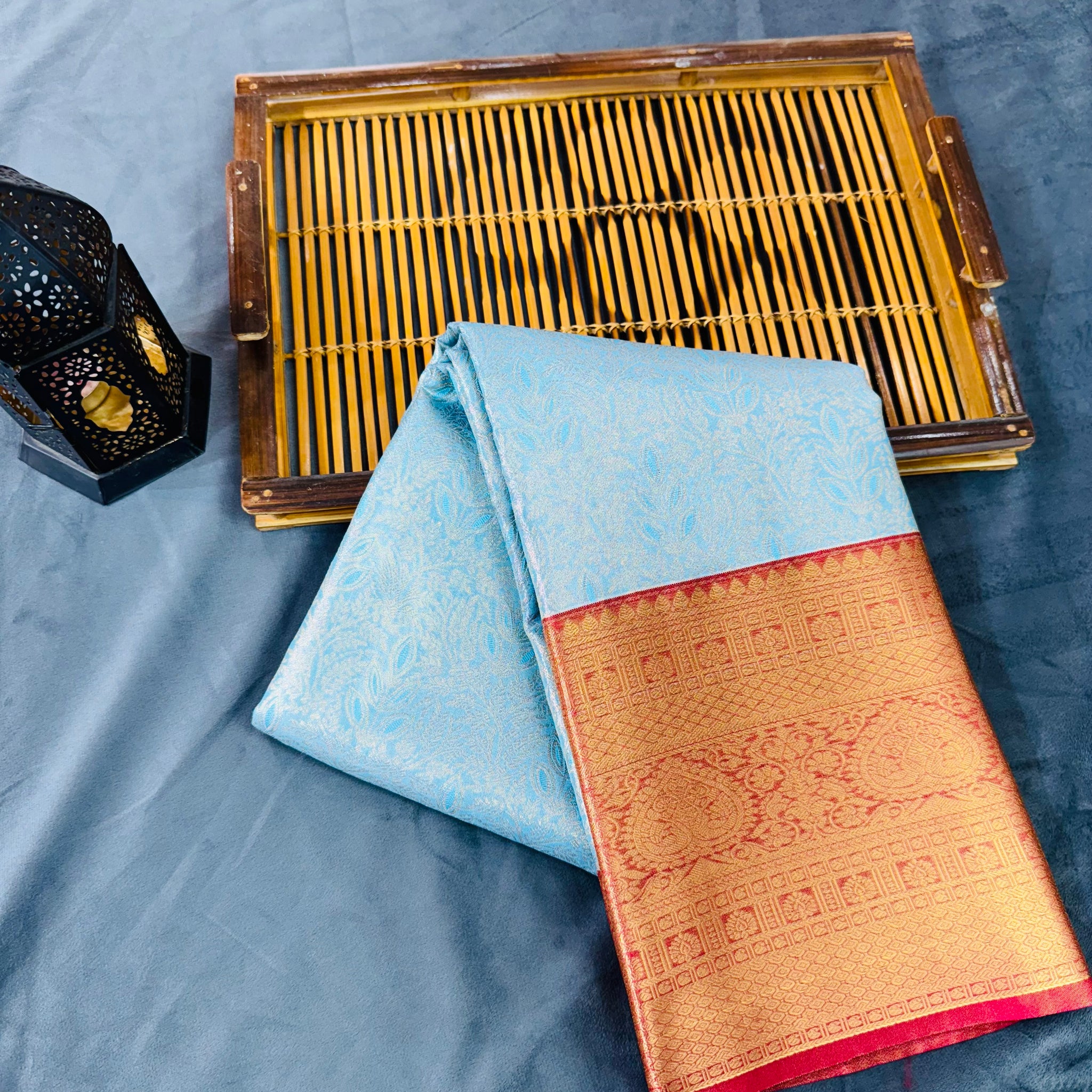 Sky blue kanjivaram zari woven silk saree