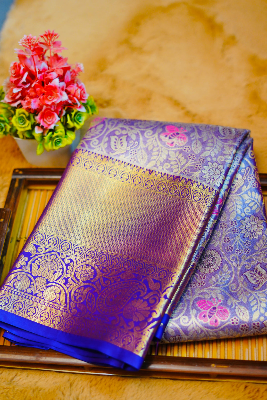 Lavender kanjivaram zari woven silk saree