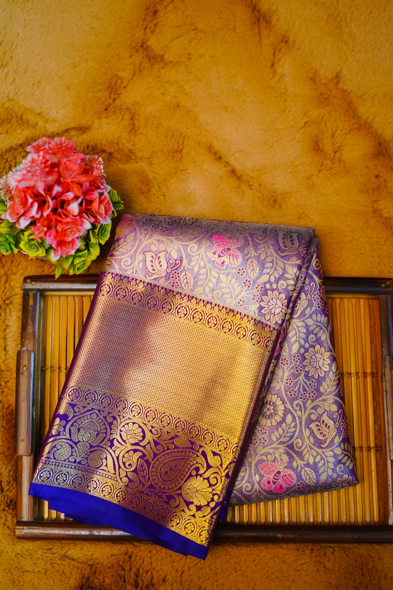 Lavender kanjivaram zari woven silk saree