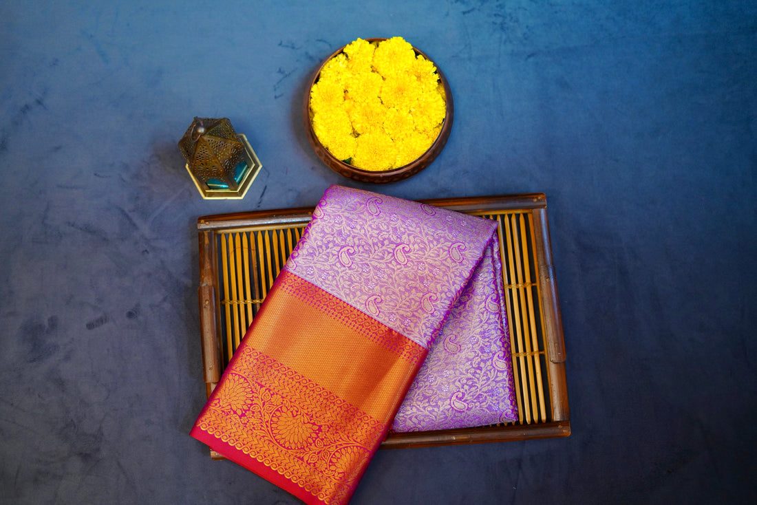 Pink kanjivaram zari woven silk saree