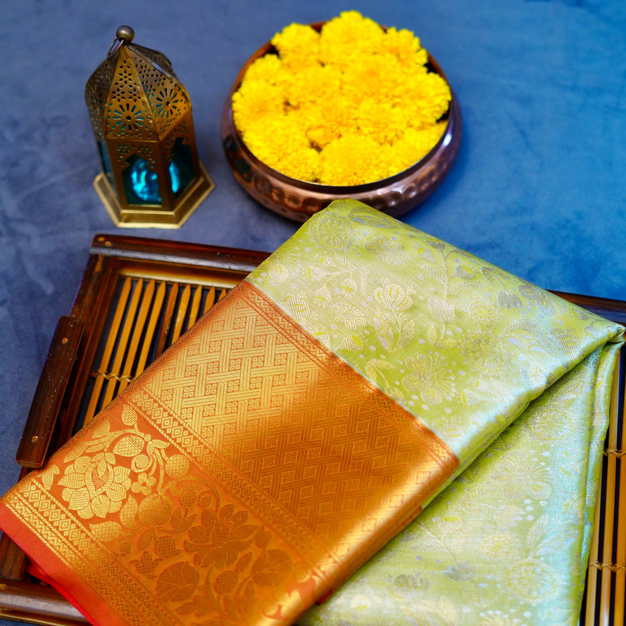 Yellow kanjivaram zari woven silk saree