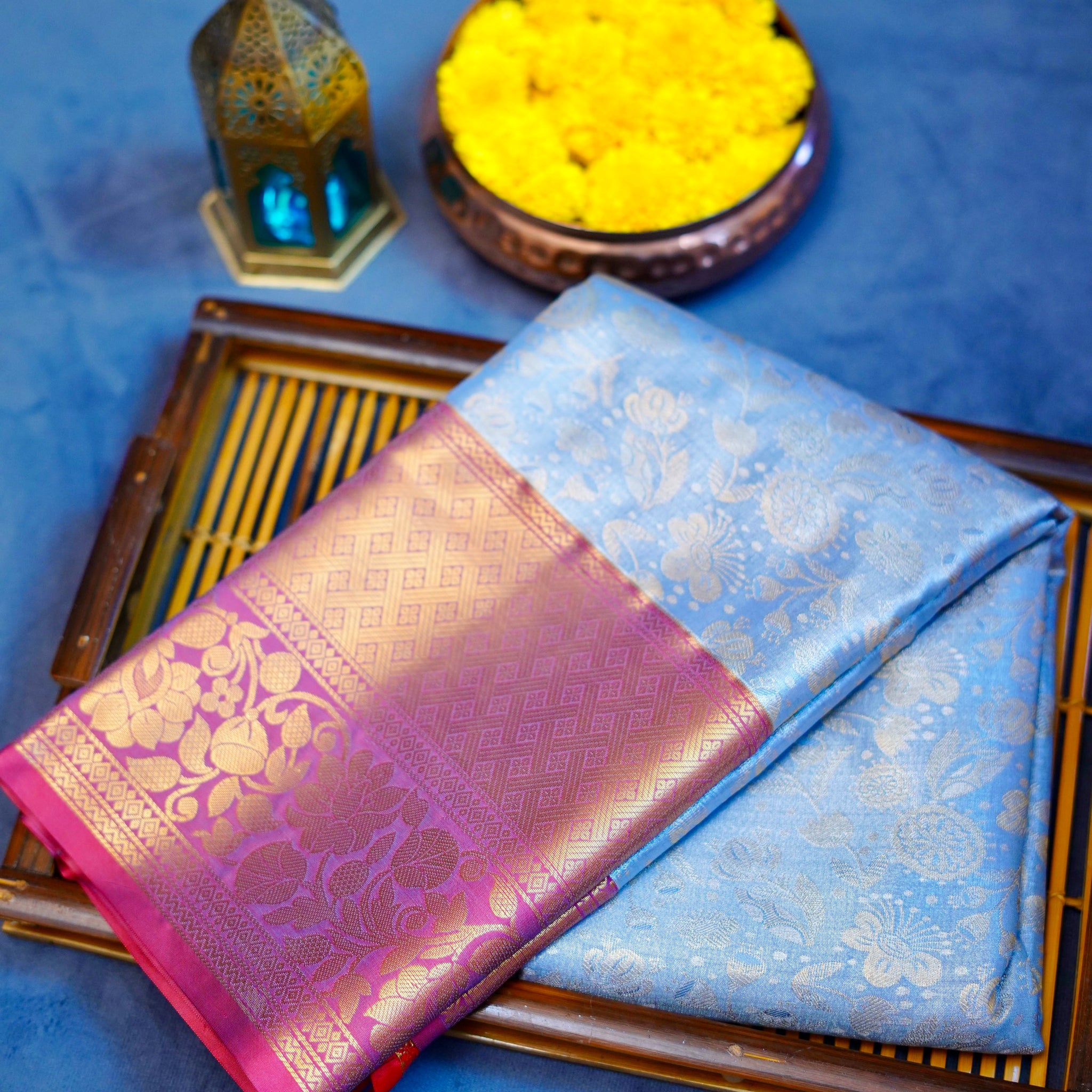 Ash grey kanjivaram zari woven silk saree