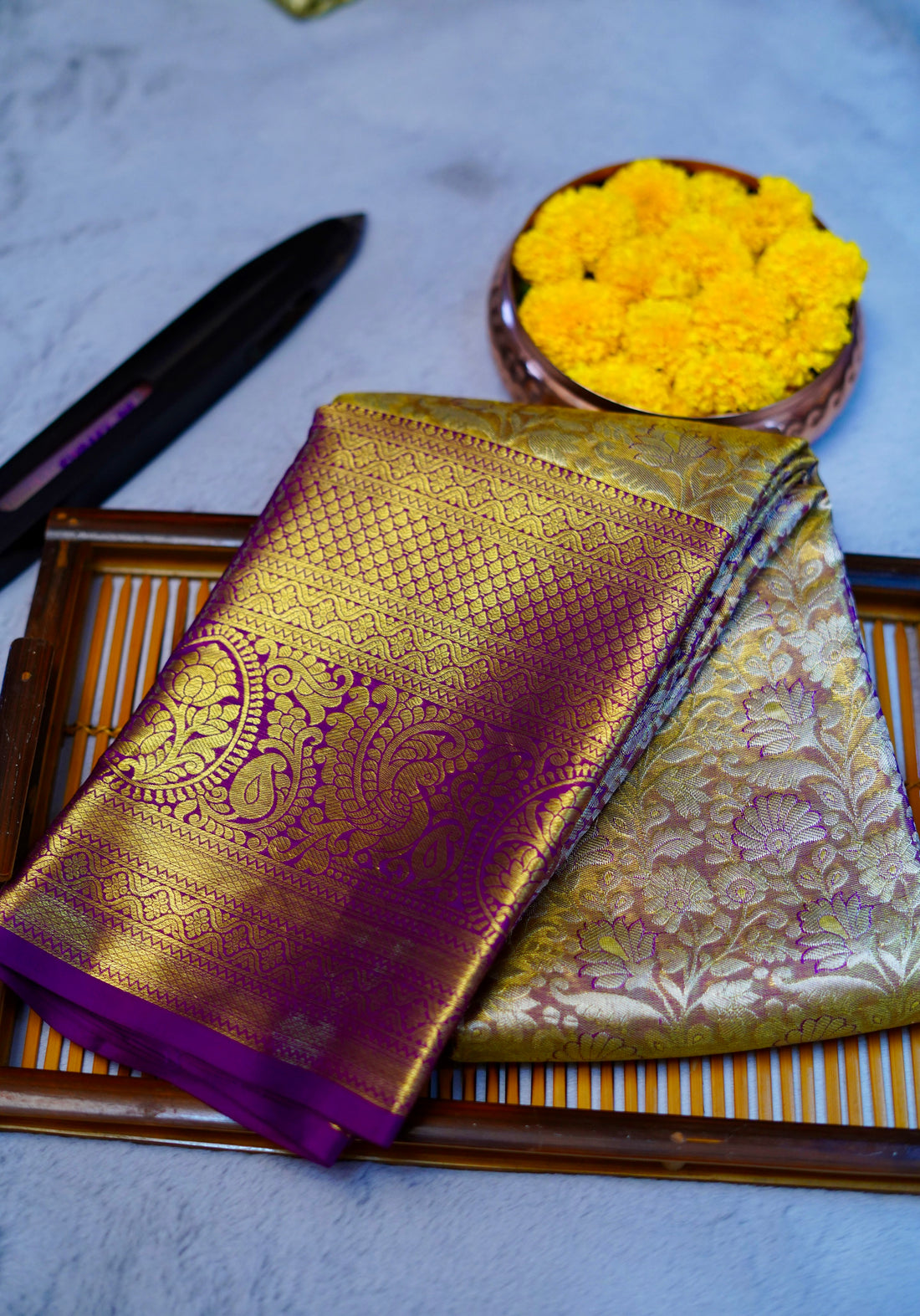 Pure handloom 1g gold zari woven kanjivaram silk saree