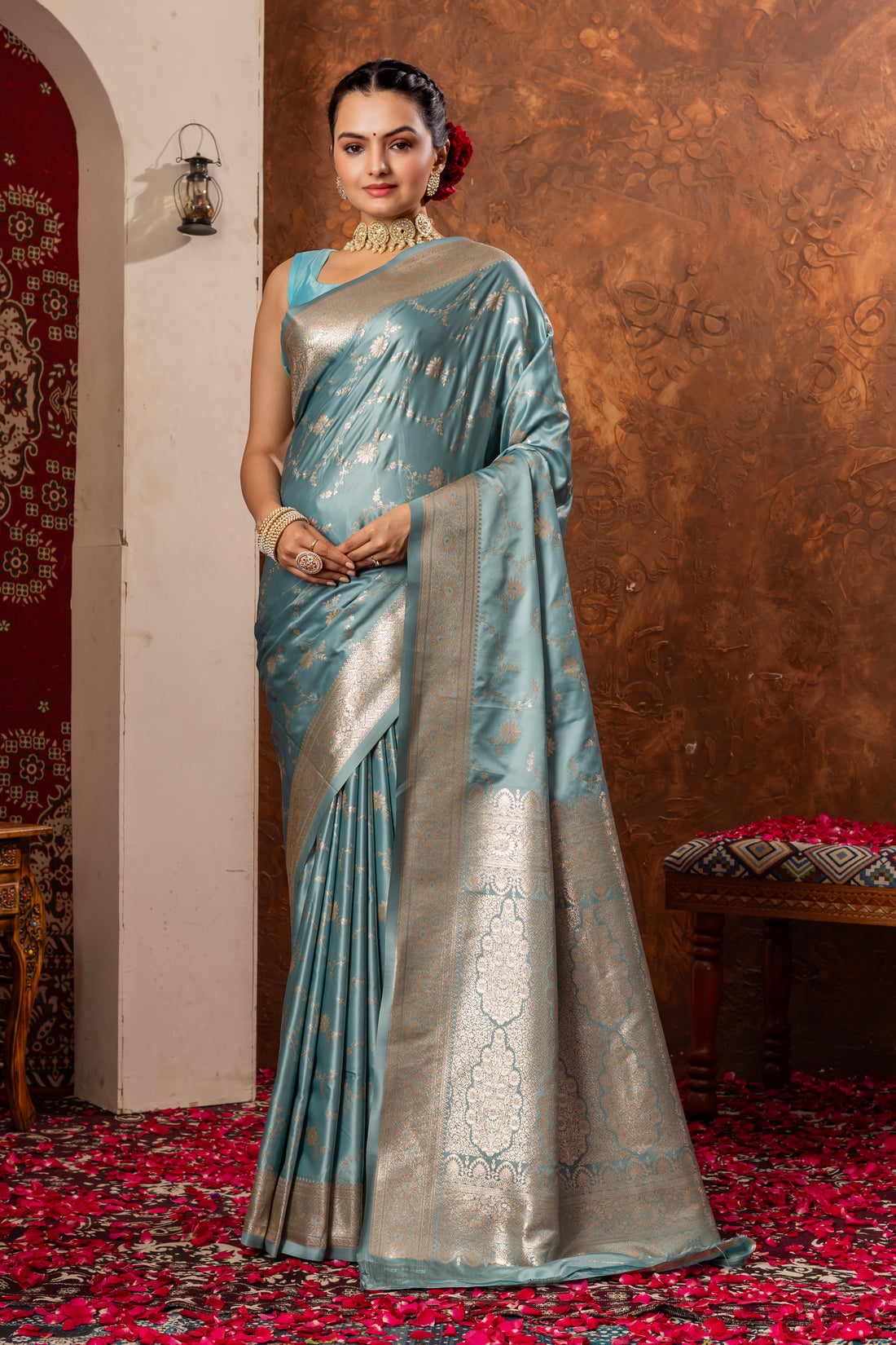 Sky Blue Banarasi Silk Saree