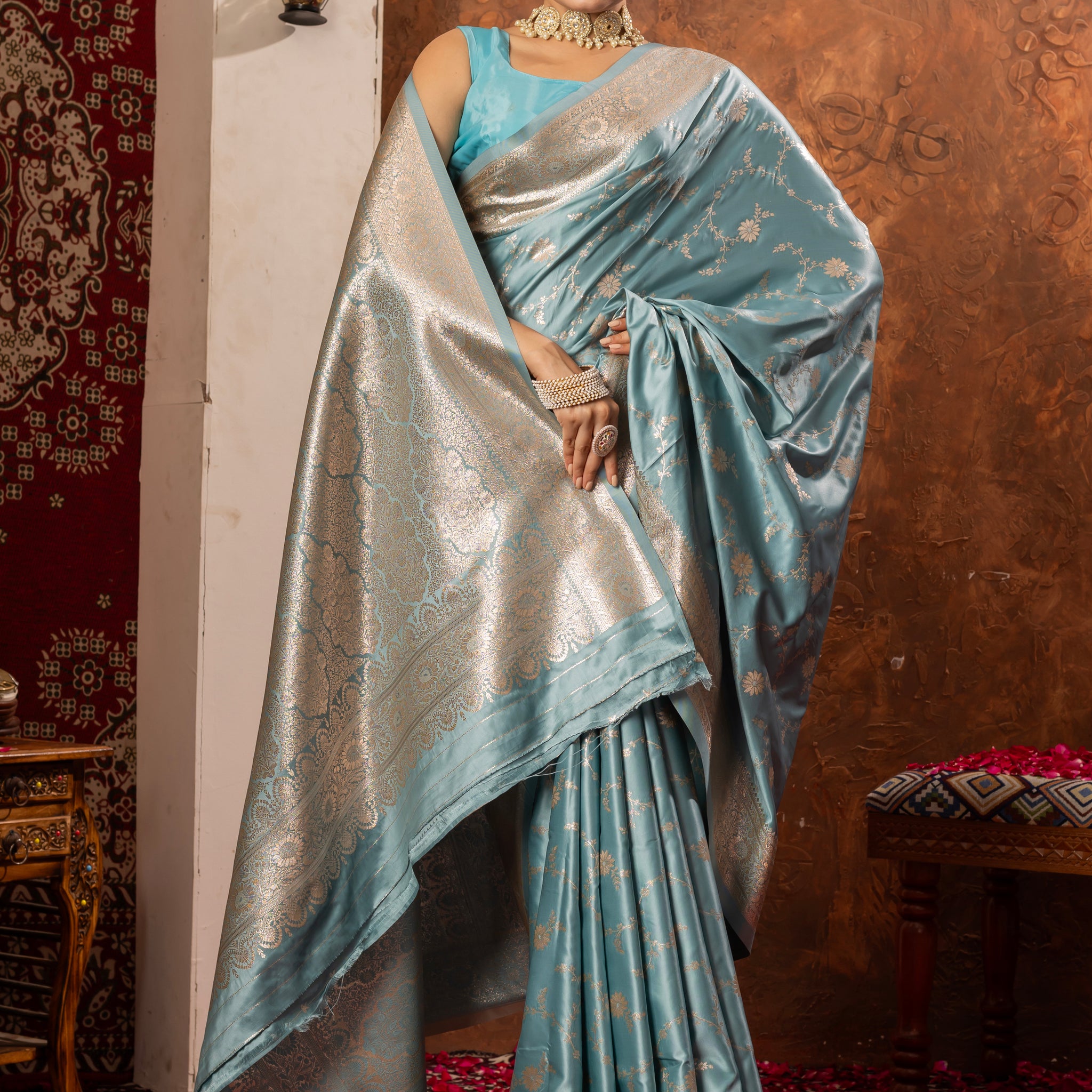 Sky Blue Banarasi Silk Saree