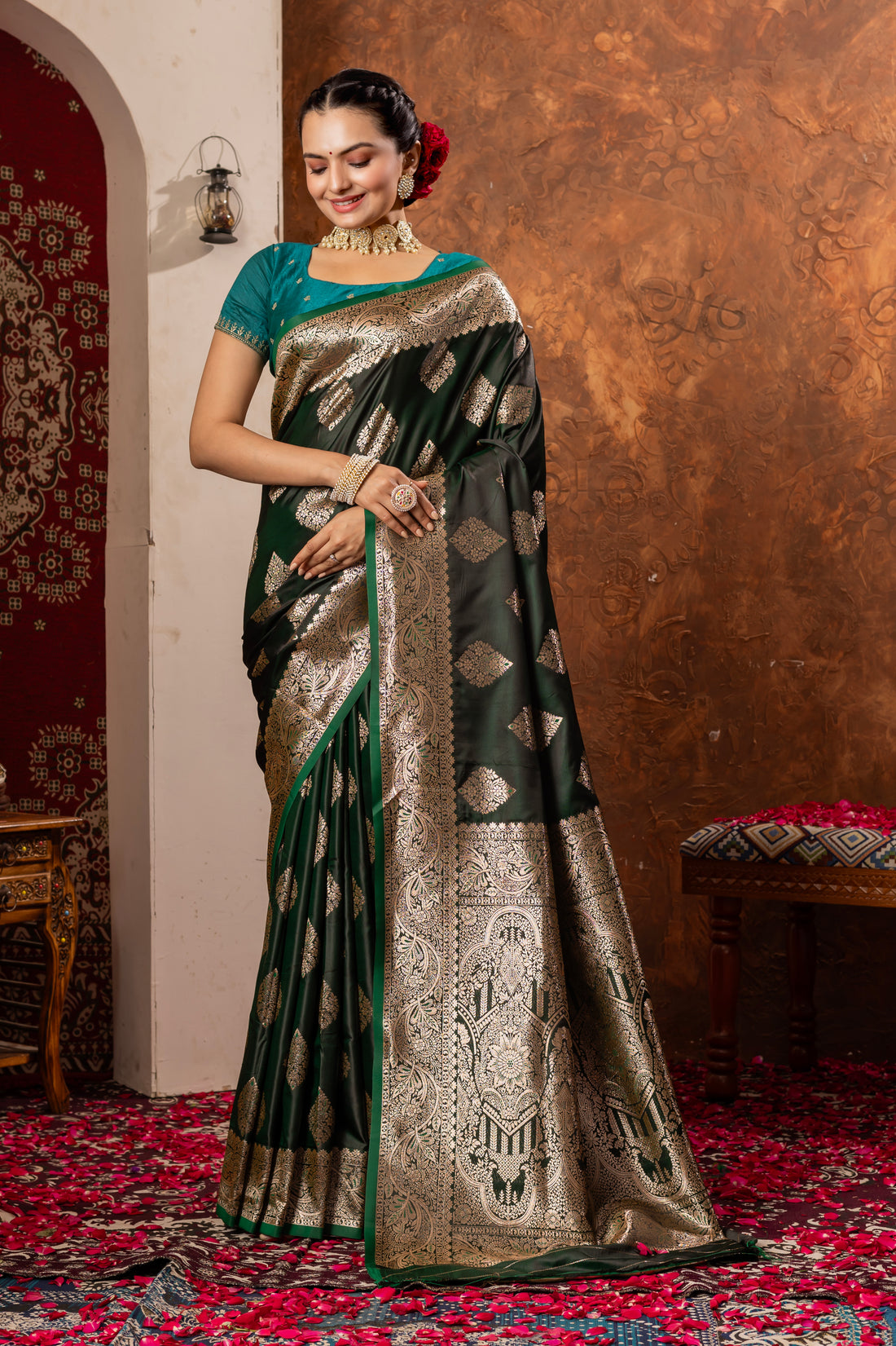 BOTTLE GREEN BANARASI SILK SAREE