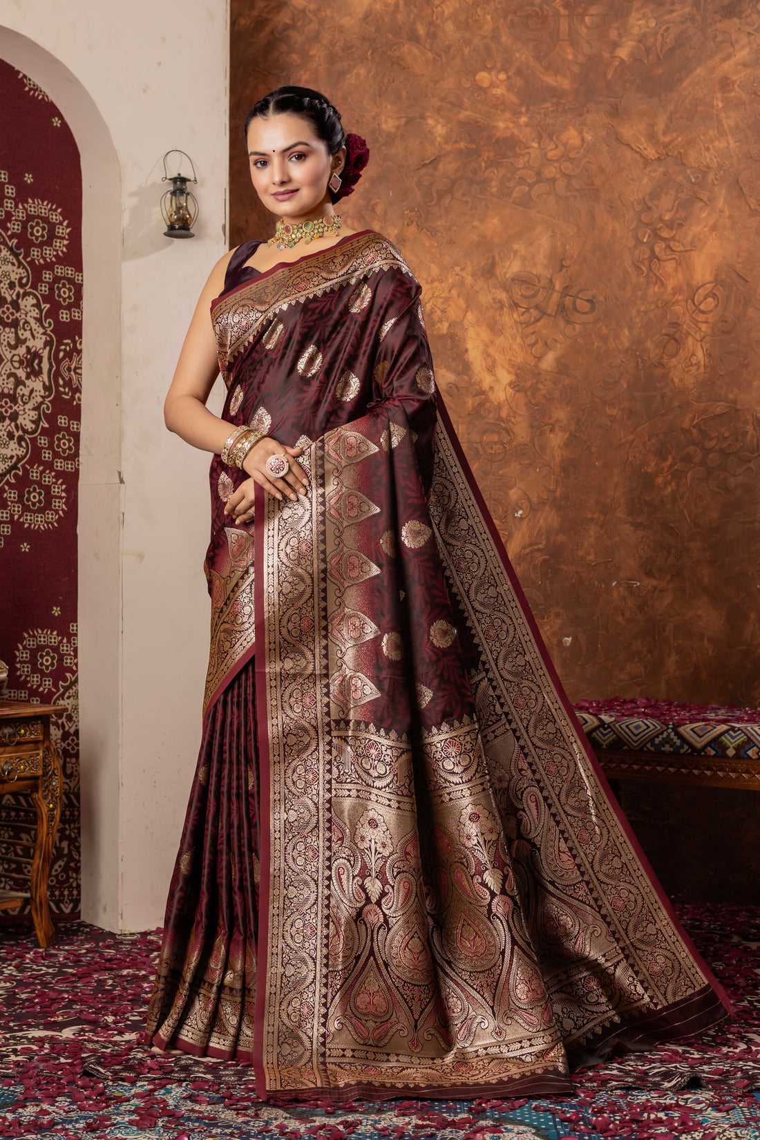 ROYAL MAROON SELF DESIGN BANARASI SILK SAREE