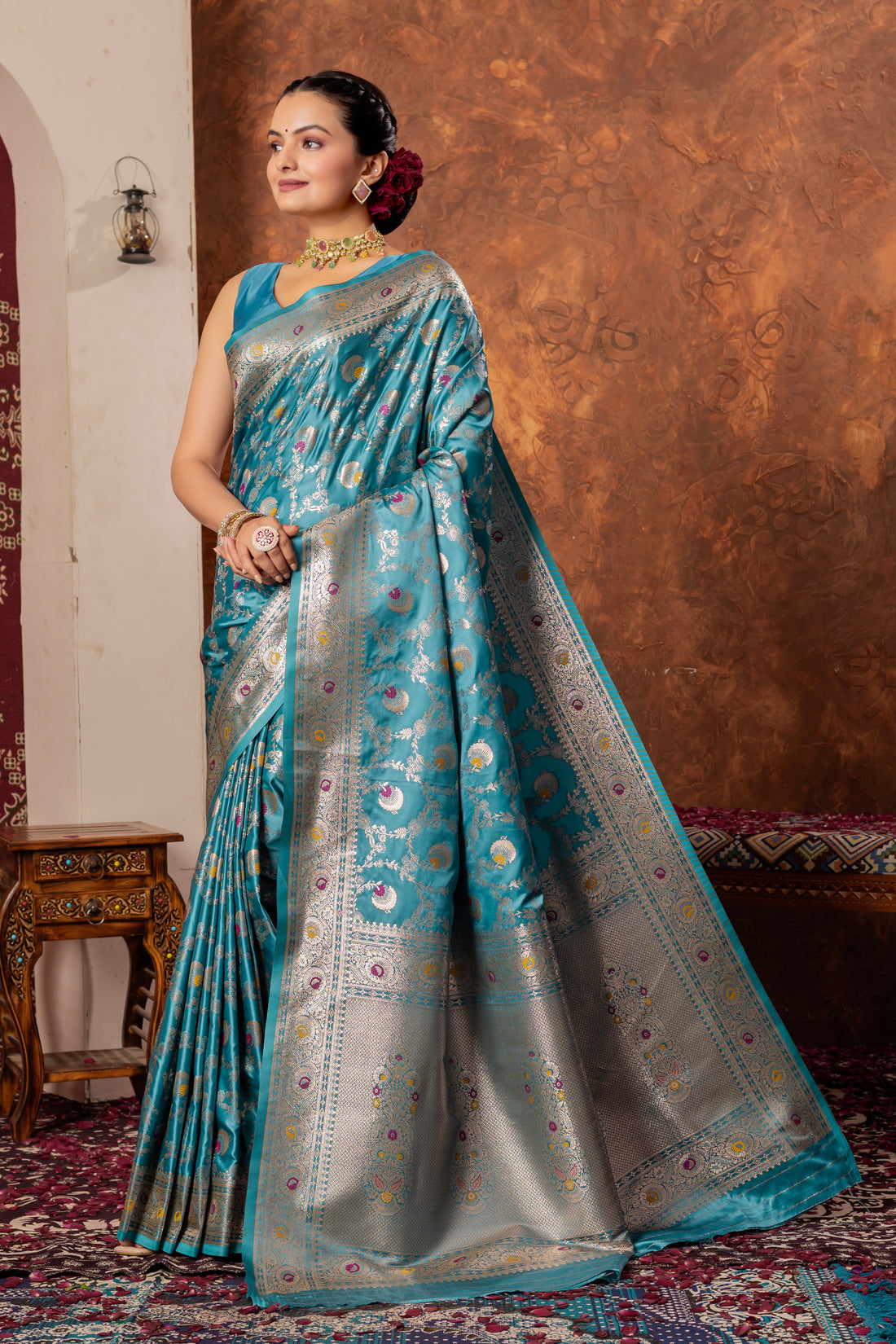 Sky Blue Minakari Banarasi Silk Saree