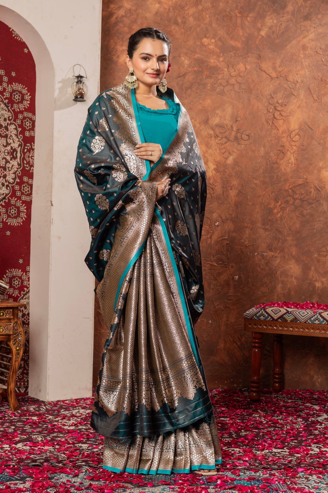 BOTTLE GREEN BANARASI SILK SAREE
