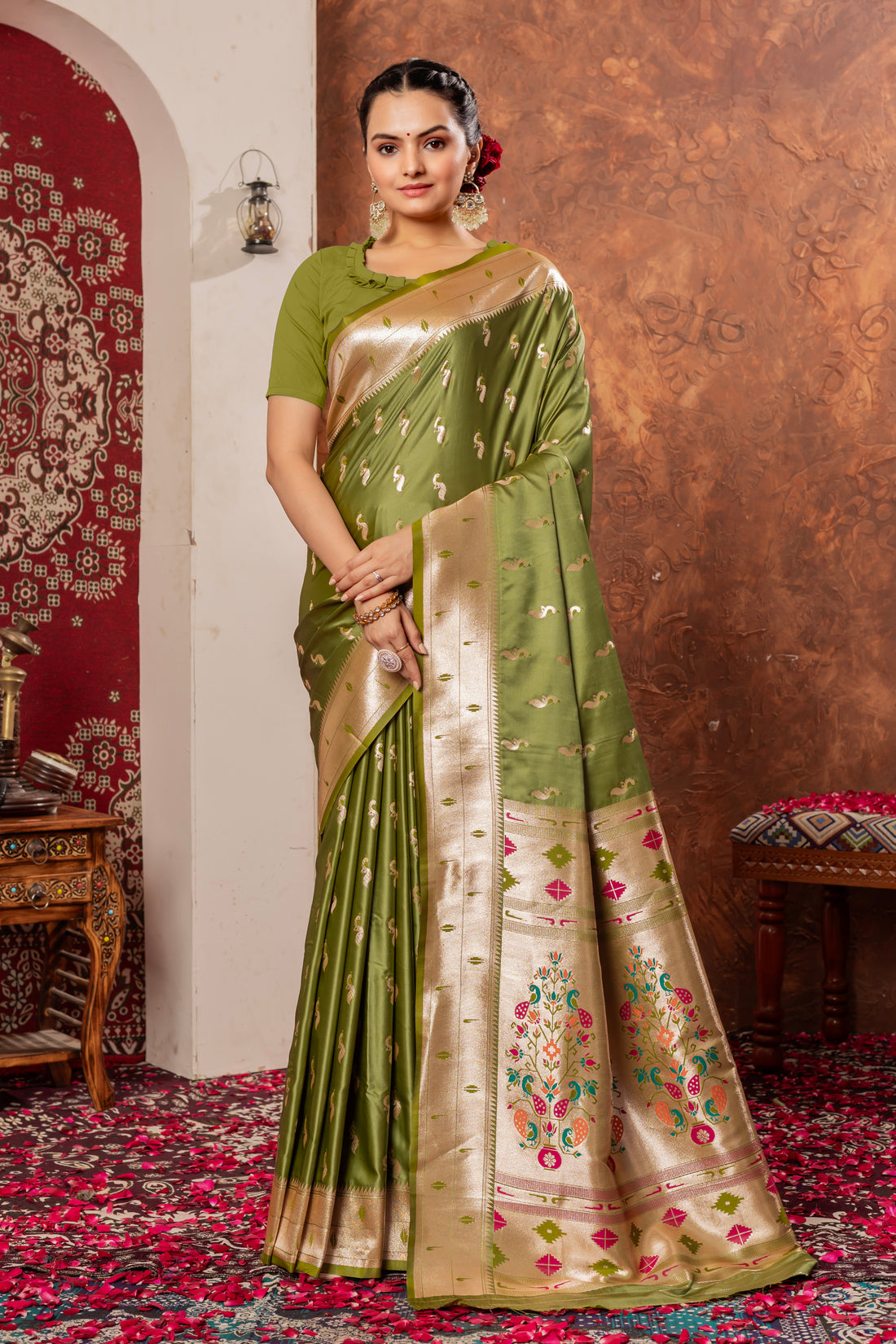 MEHENDI GREEN PAITHANI SILK SAREE