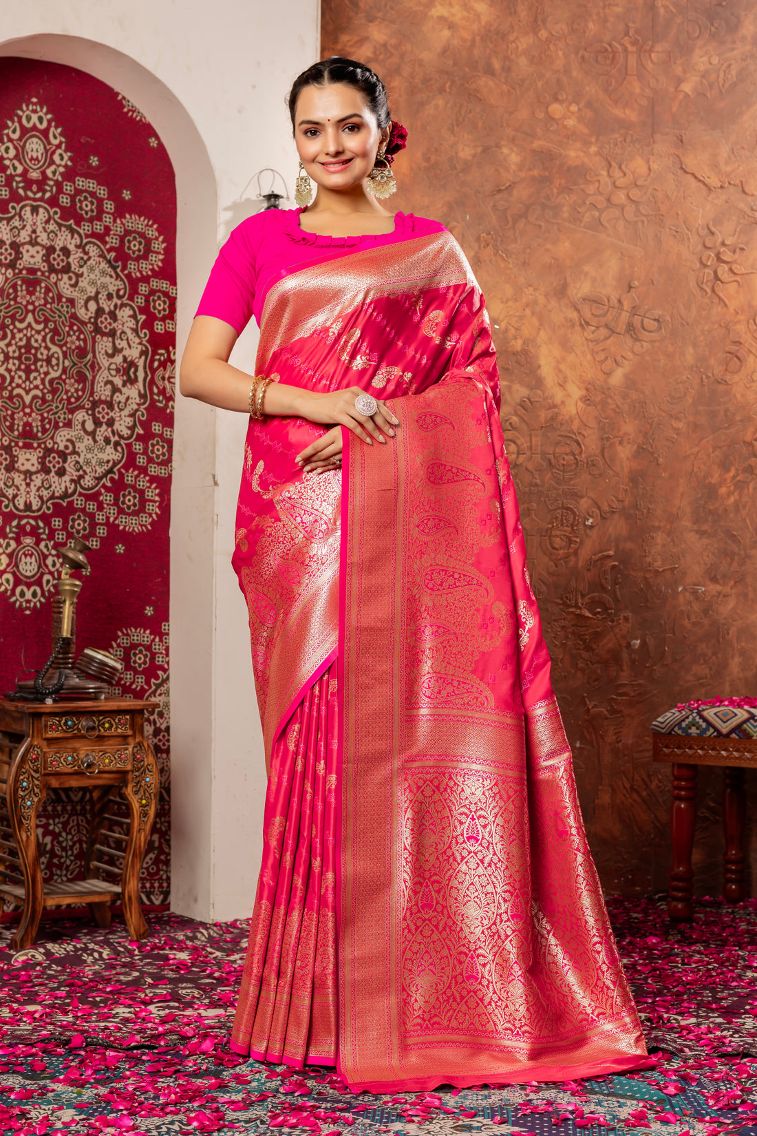 Rani Pink Banarasi Silk Saree