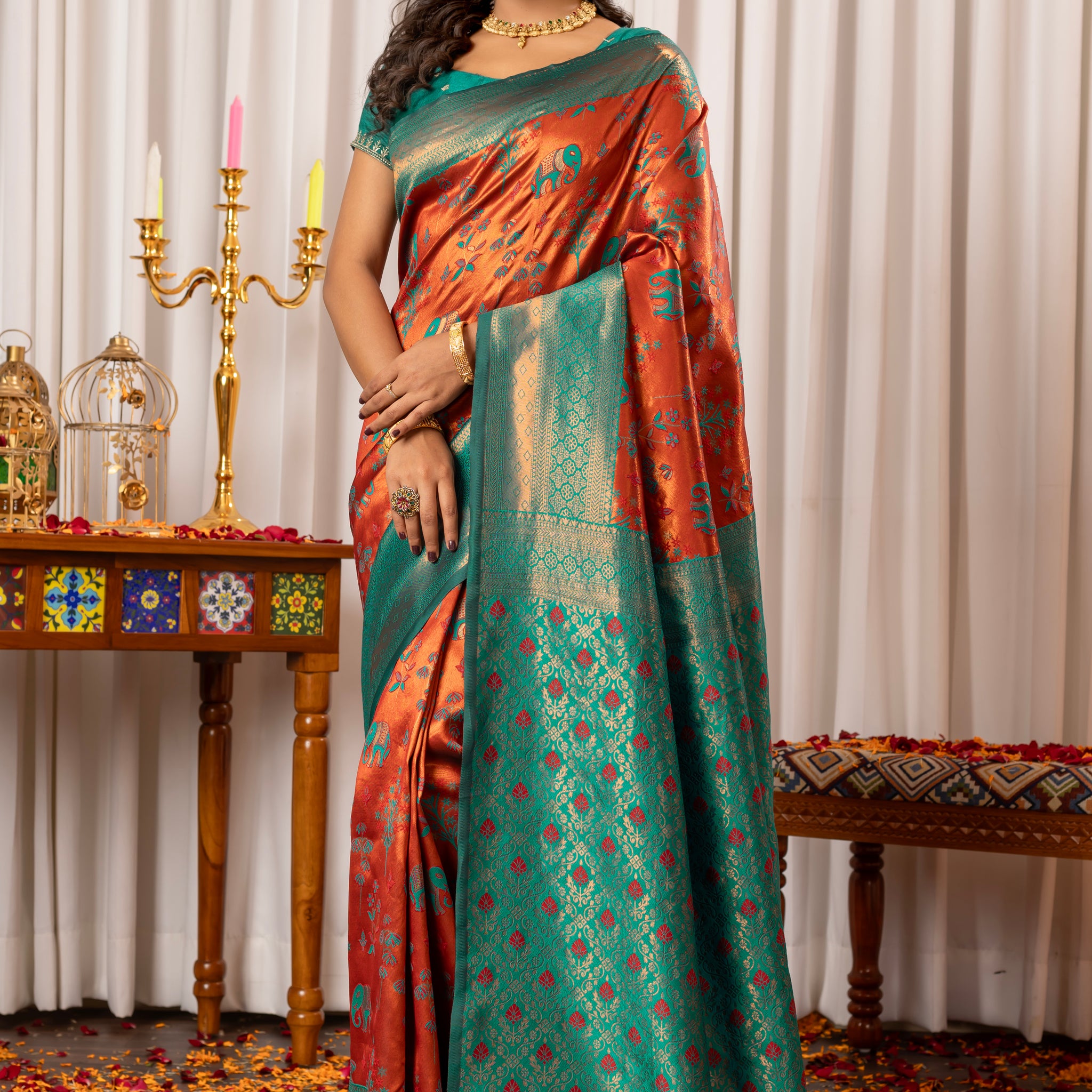 ORANGISH RED KANJIVARAM SILK SAREE