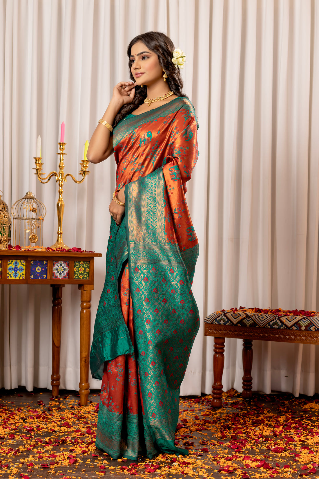 ORANGISH RED KANJIVARAM SILK SAREE