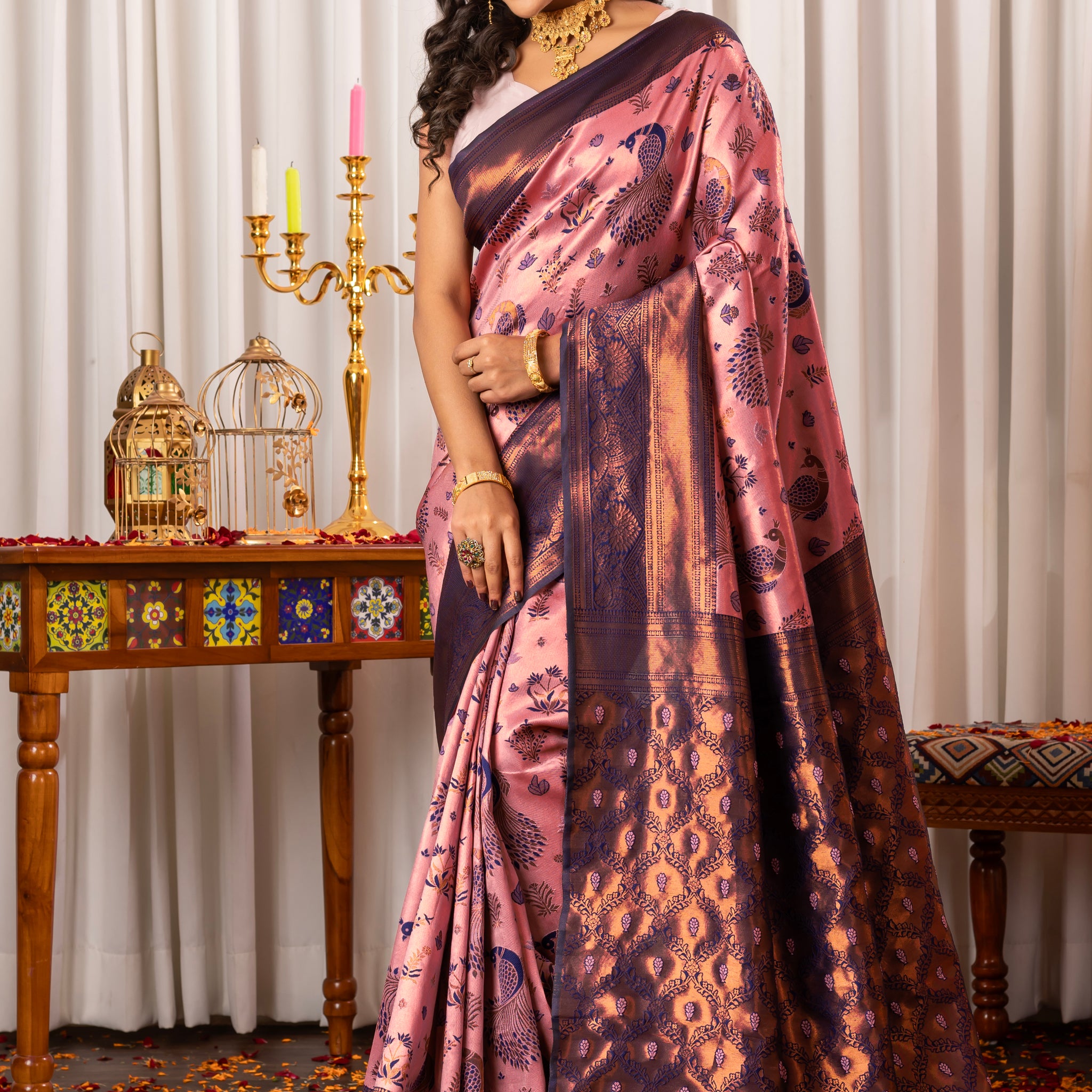 PINK MEENAKARI KANJIVARAM SILK SAREE