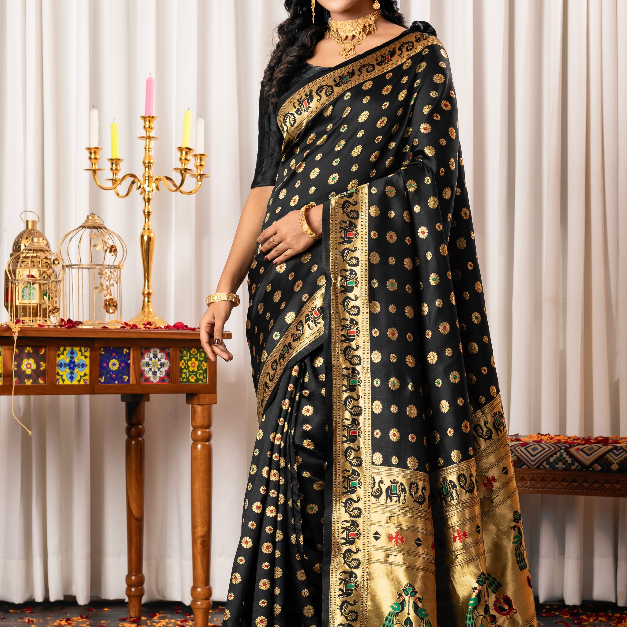 ROYAL BLACK MEENAKARI PAITHANI SILK SAREE
