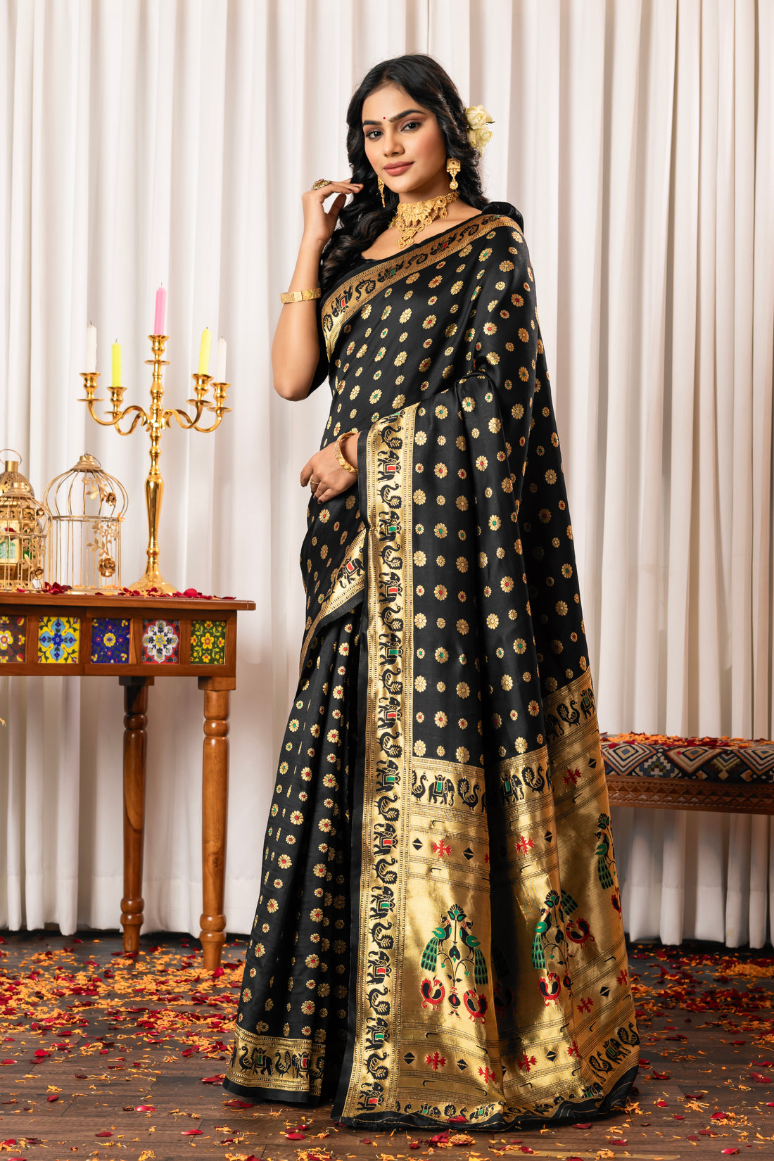 ROYAL BLACK MEENAKARI PAITHANI SILK SAREE