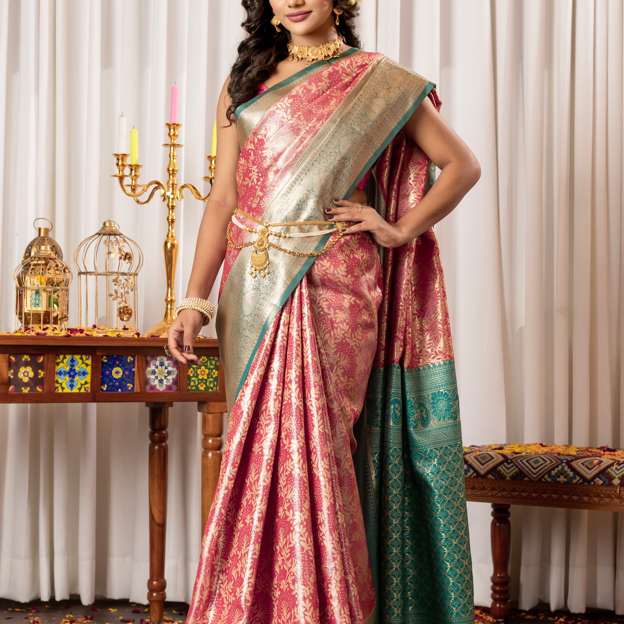 KANKAMRA PINK KANJIVARAM ZARI WOVEN SILK SAREE